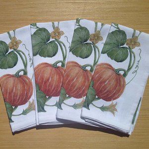 Pottery Barn Rustic Pumpkin Napkins 20” sq Set of 4 New Without Tags